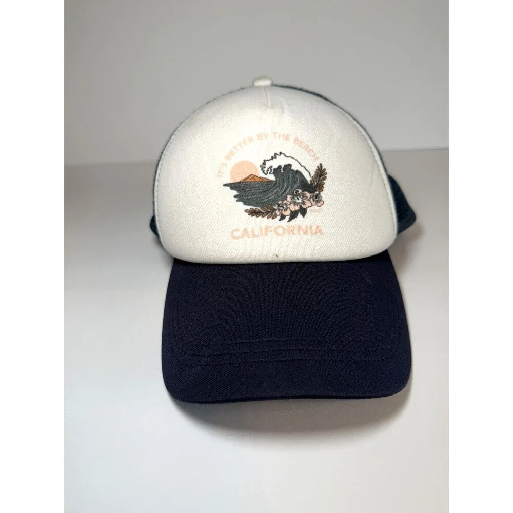 Roxy Vintage Y2K Blue California It's Better By The Beach Snapback Trucker Hat
